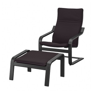 IKEA POÄNG armchair and ottoman Black / Brown / Knisa Black, Ikea Outlet | 9012DYBQO