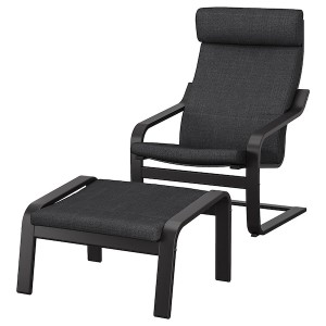 IKEA POÄNG armchair and ottoman Black / Brown / Hillared Anthracite, Ikea Outlet | 0392SPKQF