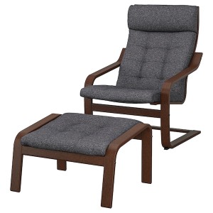 IKEA POÄNG armchair and ottoman Brown / Gunnared Dark Gray, Ikea Outlet | 0576KMNUA
