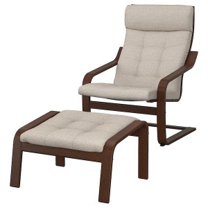 IKEA POÄNG armchair and ottoman Brown / Gunnared Beige, Ikea Outlet | 0536VUMHW