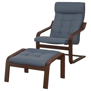 IKEA POÄNG armchair and ottoman Brown / Gunnared Blue, Ikea Outlet | 2794RFHPO