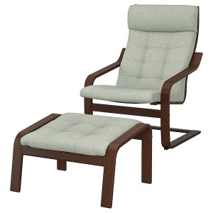 IKEA POÄNG armchair and ottoman Brown / Gunnared Light Green, Ikea Outlet | 2843TSCQP