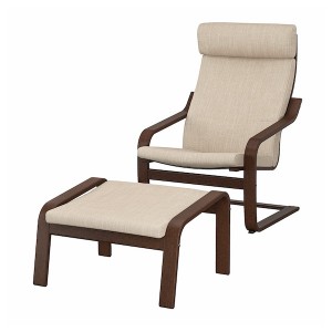 IKEA POÄNG armchair and ottoman Brown / Hillared Beige, Ikea Outlet | 5760PXICS