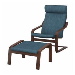 IKEA POÄNG armchair and ottoman Brown / Hillared Dark Blue, Ikea Outlet | 9328ECWLX