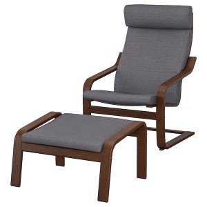 IKEA POÄNG armchair and ottoman Brown / Skiftebo Dark Gray, Ikea Outlet | 2467FZRSG