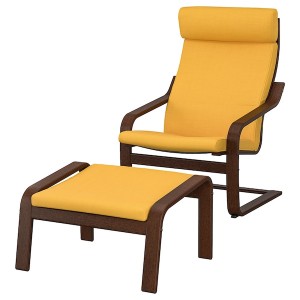 IKEA POÄNG armchair and ottoman Brown / Skiftebo Yellow, Ikea Outlet | 2745QEVIJ