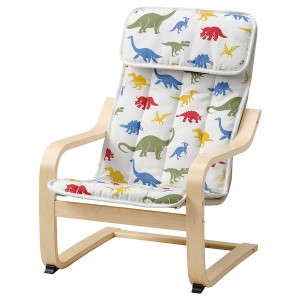 IKEA POÄNG kid's armchair Birch Veneer / Medskog Dinosaur Pattern, Ikea Outlet | 7406XPLZC
