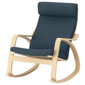 IKEA POÄNG rocking chair Birch Veneer / Hillared Dark Blue, Ikea Outlet | 2607KJOGN