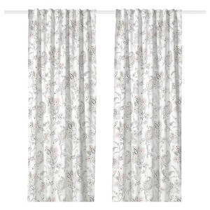IKEA PUSSMUN curtains, 1 pair, white/multicolor, 57x98 in, Ikea Outlet | 0158DMYPG