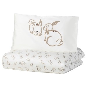 IKEA RÖDHAKE duvet cover 1 pillowcase f crib, 43x49/14x22 in Rabbit Pattern / White / Beige, Ikea Outlet | 6378XIRQJ