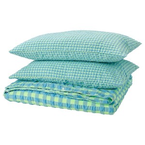 IKEA RÅGBLOMMA duvet cover and pillowcase(s), Full/Queen (Double/Queen) Light Green / Light Blue, Ikea Outlet | 9605YAHRC