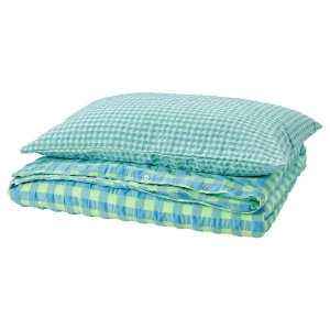 IKEA RÅGBLOMMA duvet cover and pillowcase(s), Twin Light Green / Light Blue, Ikea Outlet | 5974MPQGS