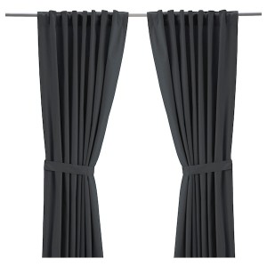 IKEA RITVA curtains with tie-backs, 1 pair, gray, 57x65 in, Ikea Outlet | 1640IEXKP