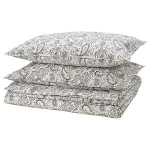 IKEA RODGERSIA duvet cover and pillowcase(s), Full/Queen (Double/Queen) Gray / White, Ikea Outlet | 0618VUGAT