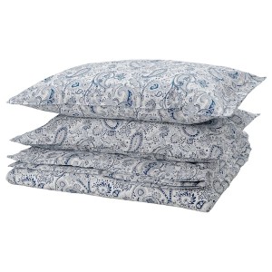 IKEA RODGERSIA duvet cover and pillowcase(s), King Blue / White, Ikea Outlet | 9651ZITAB