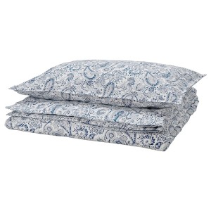 IKEA RODGERSIA duvet cover and pillowcase(s), Twin Blue / White, Ikea Outlet | 9574IVZWH