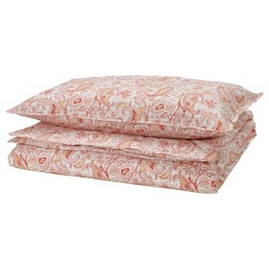 IKEA RODGERSIA duvet cover and pillowcase(s), Twin Pink / White, Ikea Outlet | 8614LJANY