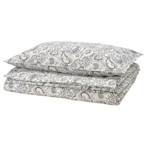 IKEA RODGERSIA duvet cover and pillowcase(s), Twin Gray / White, Ikea Outlet | 5847ENGKI