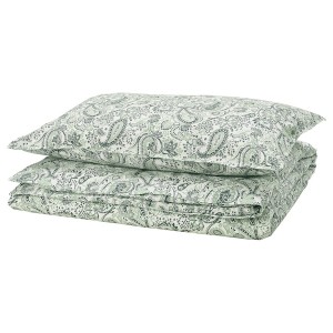 IKEA RODGERSIA duvet cover and pillowcase(s), Twin Green / White, Ikea Outlet | 6137SMKBD