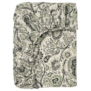 IKEA RODGERSIA fitted sheet, King Green / White, Ikea Outlet | 2531MUGAS