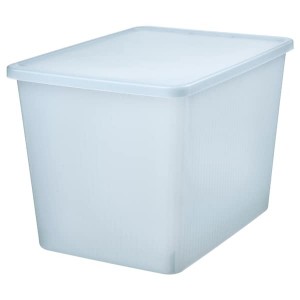 IKEA RYKTA storage box with lid, transparent gray-blue, 14 ¼x19 ¾x13 ¾ in/12 gallon, Ikea Outlet | 8907PUYBX