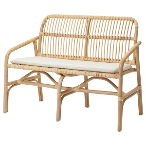 IKEA SALNÖ / GRYTTOM bench with pad, armrests rattan/Gransel natural, Ikea Outlet | 8364FYINQ