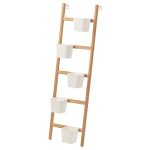 IKEA SATSUMAS Plant stand with 5 plant pots, bamboo, white, Ikea Outlet | 4580QAGMF