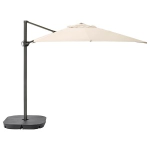 IKEA SEGLARÖ / SVARTÖ hanging umbrella with base, tilting beige/dark gray, 129 7/8x94 1/2 in, Ikea Outlet | 4051UHWPS