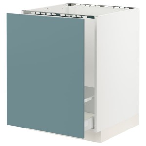 IKEA SEKTION / MAXIMERA base cab f sink/recycling, 24x24x30 in White / Havstorp Turquoise, Ikea Outlet | 6482SEFTK