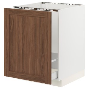 IKEA SEKTION / MAXIMERA base cab f sink/recycling, 24x24x30 in White Enköping / Brown Walnut Effect, Ikea Outlet | 2517EMKHY