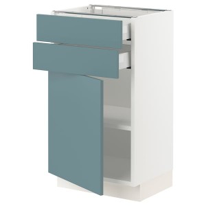 IKEA SEKTION / MAXIMERA base cabinet w door/2 drawers, 18x15x30 in White / Havstorp Turquoise, Ikea Outlet | 7024LGIYA