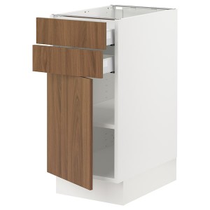 IKEA SEKTION / MAXIMERA base cabinet w door/2 drawers, 15x24x30 in White / Tistorp Brown Walnut Effect, Ikea Outlet | 3841FTLKN
