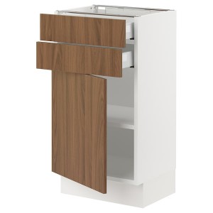 IKEA SEKTION / MAXIMERA base cabinet w door/2 drawers, 18x15x30 in White / Tistorp Brown Walnut Effect, Ikea Outlet | 8216RVPHA