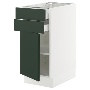 IKEA SEKTION / MAXIMERA base cabinet w door/2 drawers, 15x24x30 in White / Havstorp Deep Green, Ikea Outlet | 3461GEDPL