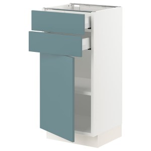 IKEA SEKTION / MAXIMERA base cabinet w door/2 drawers, 15x15x30 in White / Havstorp Turquoise, Ikea Outlet | 8301XPAOV