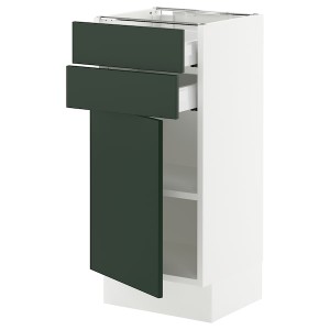 IKEA SEKTION / MAXIMERA base cabinet w door/2 drawers, 15x15x30 in White / Havstorp Deep Green, Ikea Outlet | 5186CMPTK