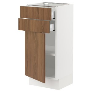 IKEA SEKTION / MAXIMERA base cabinet w door/2 drawers, 15x15x30 in White / Tistorp Brown Walnut Effect, Ikea Outlet | 4798ELUHM