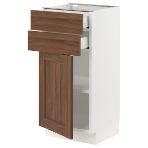 IKEA SEKTION / MAXIMERA base cabinet w door/2 drawers, 15x15x30 in White Enköping / Brown Walnut Effect, Ikea Outlet | 4792JVOKQ