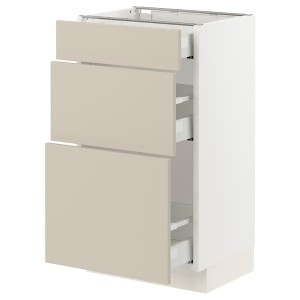 IKEA SEKTION / MAXIMERA base cabinet with 3 drawers, 18x15x30 in White / Havstorp Beige, Ikea Outlet | 5086HVJPE