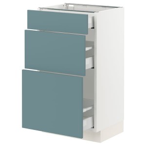 IKEA SEKTION / MAXIMERA base cabinet with 3 drawers, 18x15x30 in White / Havstorp Turquoise, Ikea Outlet | 6317TPWSQ