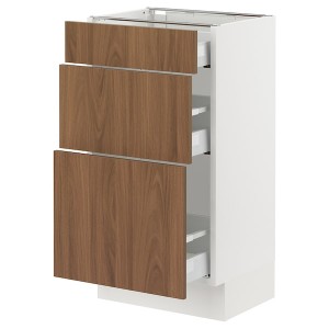 IKEA SEKTION / MAXIMERA base cabinet with 3 drawers, 18x15x30 in White / Tistorp Brown Walnut Effect, Ikea Outlet | 5803GEUYV