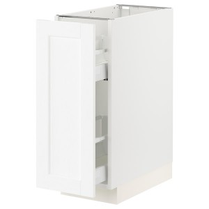 IKEA SEKTION / MAXIMERA base cabinet with pull-out storage, 12x24x30 in White Enköping / White Wood Effect, Ikea Outlet | 6108SUBZQ