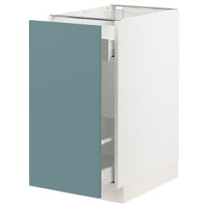 IKEA SEKTION / MAXIMERA base cabinet with pull-out storage, 15x24x30 in White / Havstorp Turquoise, Ikea Outlet | 6148XLAUT