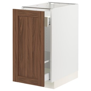 IKEA SEKTION / MAXIMERA base cabinet with pull-out storage, 15x24x30 in White Enköping / Brown Walnut Effect, Ikea Outlet | 6384AKHCR