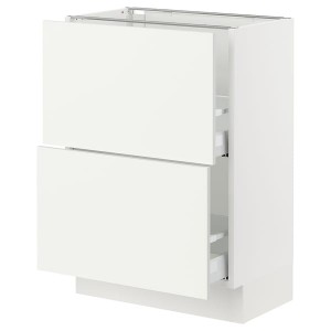 IKEA SEKTION / MAXIMERA base cabinet with 2 drawers, 24x15x30 in White / Vallstena White, Ikea Outlet | 5870XUVAL