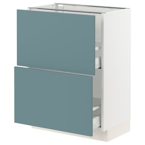 IKEA SEKTION / MAXIMERA base cabinet with 2 drawers, 24x15x30 in White / Havstorp Turquoise, Ikea Outlet | 5613JCUQW
