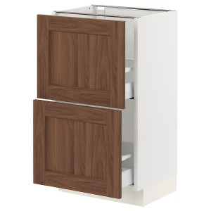IKEA SEKTION / MAXIMERA base cabinet with 2 drawers, 18x15x30 in White Enköping / Brown Walnut Effect, Ikea Outlet | 0538QSRFT