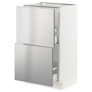 IKEA SEKTION / MAXIMERA base cabinet with 2 drawers, 18x15x30 in White / Nogsta Stainless Steel, Ikea Outlet | 3026BCJIZ