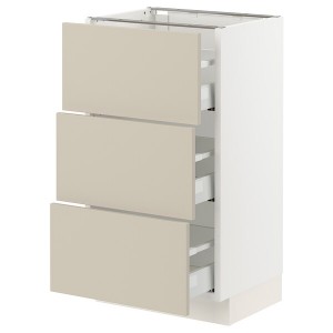 IKEA SEKTION / MAXIMERA base cabinet with 3 drawers, 18x15x30 in White / Havstorp Beige, Ikea Outlet | 3209TYESH
