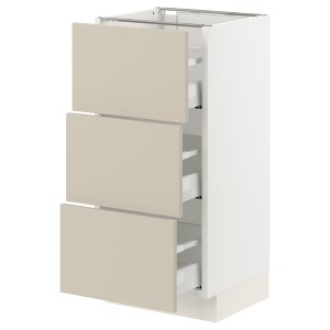 IKEA SEKTION / MAXIMERA base cabinet with 3 drawers, 15x15x30 in White / Havstorp Beige, Ikea Outlet | 7834HZFWR